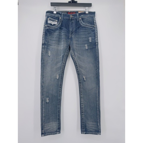 GS-115 Doheny Slim Fit Jeans Thick Stitch Distressed Men's Jeans Size 32x31 - Picture 3 of 12